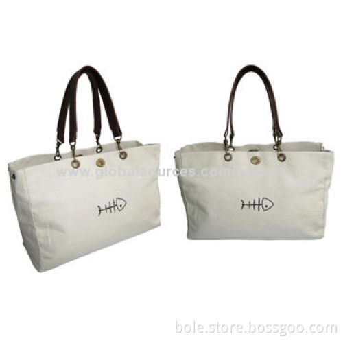 Canvas Shopping Bags with PVC Leather Handle, OEM Orders Welcomed